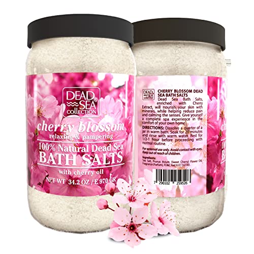 Dead Sea Collection Bath Salts with Cherry Blossom – Pure Dead Sea Salt and Sweet Cherry Oil - Nourishing Soothing and Relaxing Skin and Muscle – 34.2 Oz