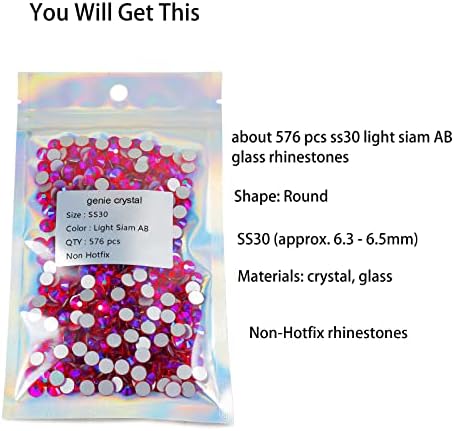 Genie Crystal ss30 Red AB Glass Rhinestones Flatback, 576 pcs 6.4 mm Light Siam AB Non Hotfix Rhinestone, Diamond Cut Gems for DIY Crafts, Tumbler, Shoes, Dress, Face Mask, Bling Decoration