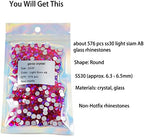 Genie Crystal ss30 Red AB Glass Rhinestones Flatback, 576 pcs 6.4 mm Light Siam AB Non Hotfix Rhinestone, Diamond Cut Gems for DIY Crafts, Tumbler, Shoes, Dress, Face Mask, Bling Decoration
