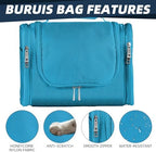 Buruis Large Capacity Toiletry Bag for Women and Men, Hanging Toiletry Organizer Cosmetics Makeup Bag, Water-resistant Dopp kit Shaving Bag for Full Sized Toiletries, Travel Essentials (Light Blue)