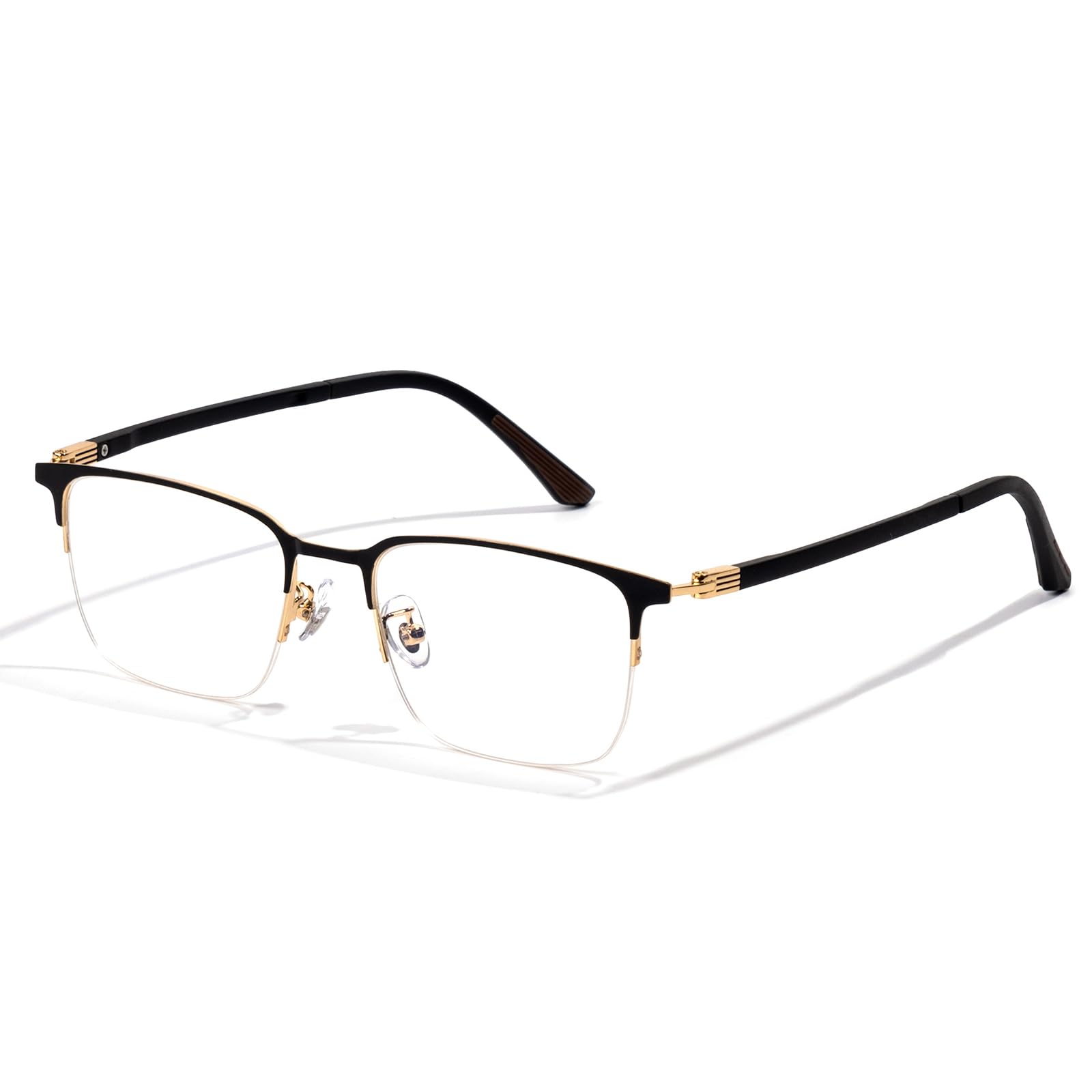 ZanyLen Blue Light Blocking Glasses Men Computer Gaming Glasses Rectangle Metal Semi-rimless Black/Golden Frame Anti Glare/UV400 Clear Lens