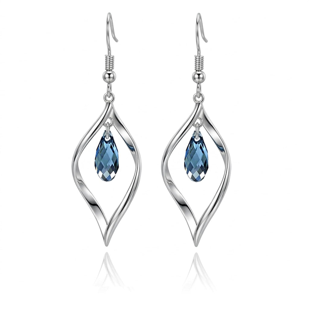 Silver Drod Dangle Earrings with Sapphire Teardrop Crystal for Women