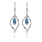 Silver Drod Dangle Earrings with Sapphire Teardrop Crystal for Women