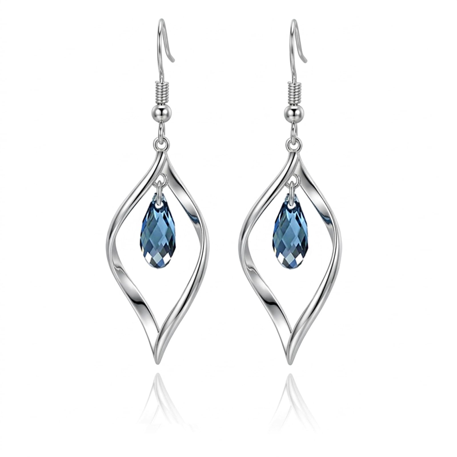 Silver Drod Dangle Earrings with Sapphire Teardrop Crystal for Women