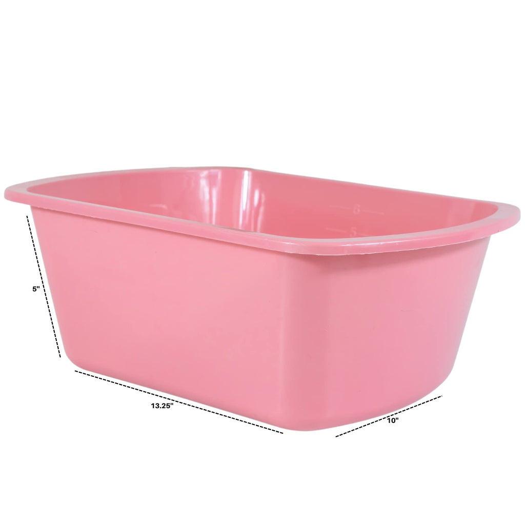 Vakly Wash Basins – Rectangular Plastic Hospital Bedside Soaking Tub - Small 7 Qt Graduated Bucket - Portable Washbasin for Washing, Cleaning, Foot Bath, Dishes, Face Cleansing Bowl (5, Pink)