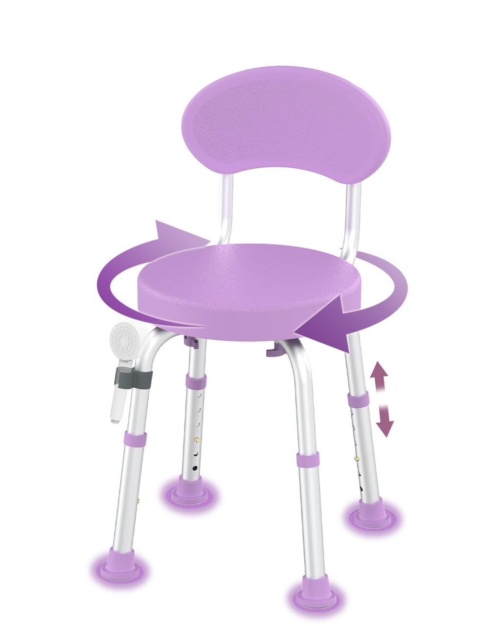 Fvzzin Swivel Shower Chair, 360° Non-Slip Shower Seat with Backrest for Elderly and Disabled, Height Adjustable Rotating Tub Transfer Bench for Seniors Bathroom Inside Shower(Purple)