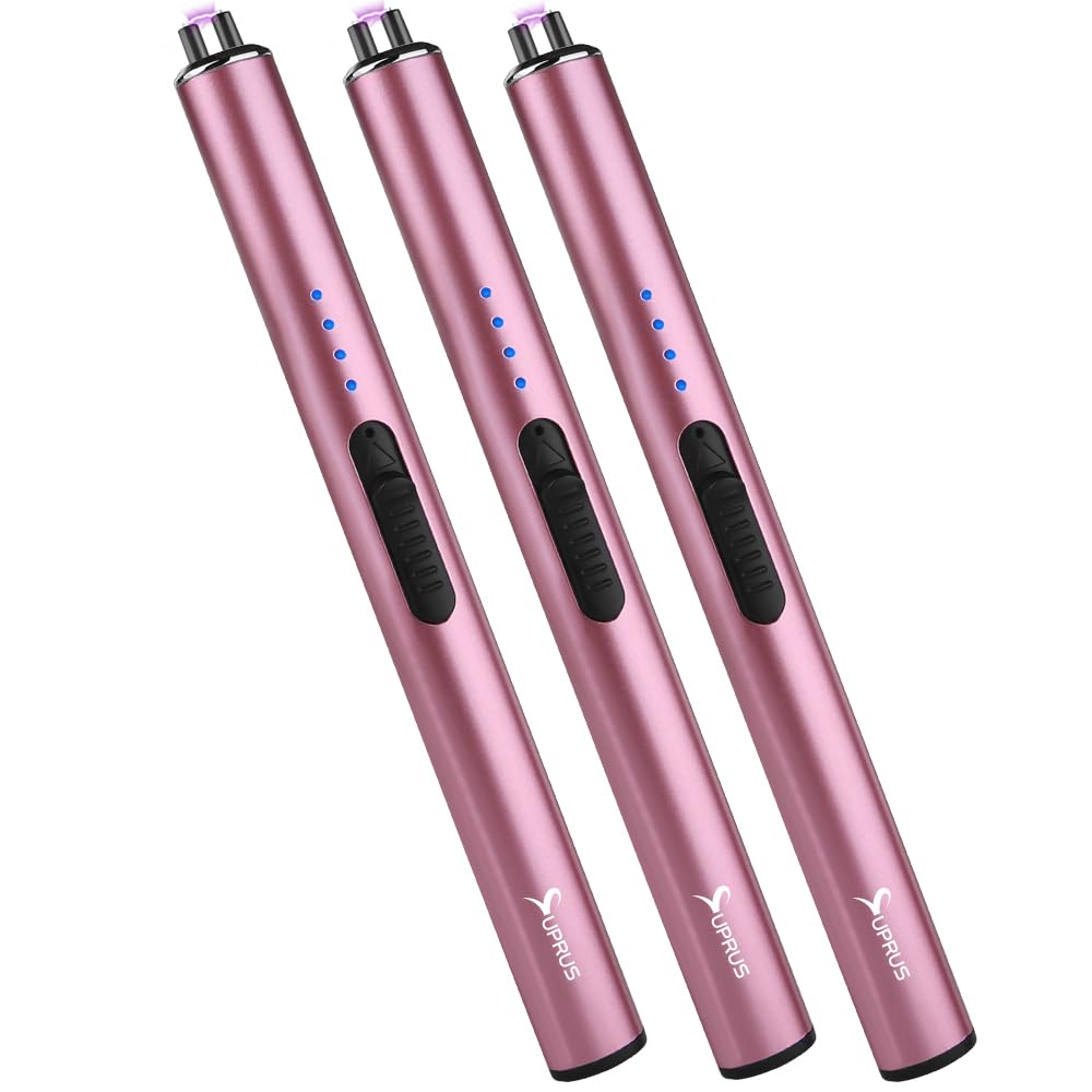 SUPRUS Electric Arc Windproof Flameless USB Rechargeable Lighter with Safety Lock for Candle (Pink, 3 Packs)