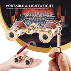 Aomekie Opera Glasses Binoculars 3X25 Theater Glasses Mini Binocular Compact with Handle for Adults Women in Musical Concert（Red）