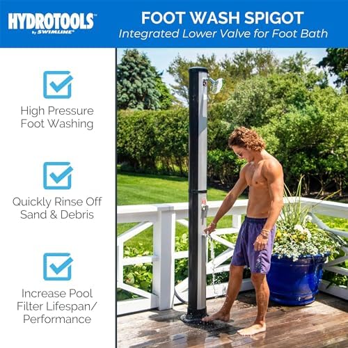 HYDROTOOLS By SWIMLINE 2 Section Niagara Rainfall Solar Shower 7 Feet | Adjustable Head & Foot Tap Spigot | 10 Gal Capacity Up To 140 Degrees | Environmentally Friendly | Outdoor Backyard Poolside Spa