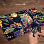 MTG Playmat with Zones Magic Card Playmat Game Mat,TCG & CCG Card Games Mat with Free Storage Bags Size 24 x 14 Inches (with Zones,Owl)