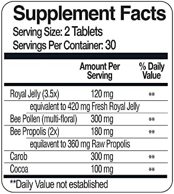 BEE and You Royal Jelly + Propolis + Bee Pollen Chewable Tablets - High Potency - No Artificial Flavor/Preservatives - No Added Sugar- No Soy/Milk/Gelatin/GMO/Gluten, 500 mg x 60 Tablets