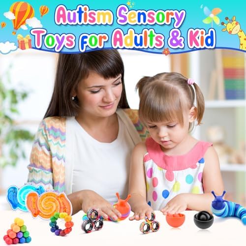 Cevioce 10Pcs Fidget Toys Adults Pack,Stocking Stuffers for Teens Boys Girls,Autism Sensory Toys with Fidget Spinner Slug Magnetic Rings,Squishy Fidget Toys ADHD Stress Relief,Party Favor for Kid-BO