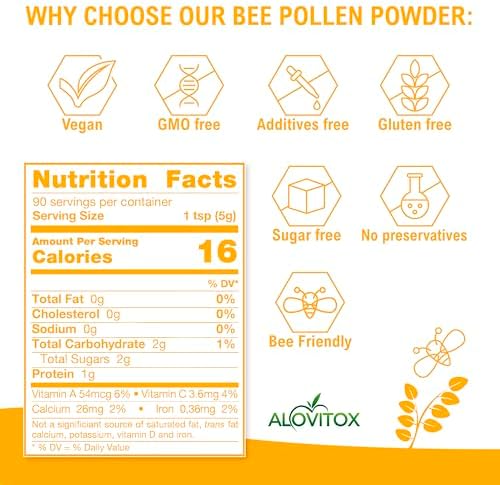 Alovitox Bee Pollen Powder 5lb | 100% Pure, Fresh Natural Raw Bee Pollen | Superfood Packed Bee Pollen with Antioxidant, Protein, Vitamins B6, B12, C, a & More | Bee Friendly & Gluten Free, Non-GMO