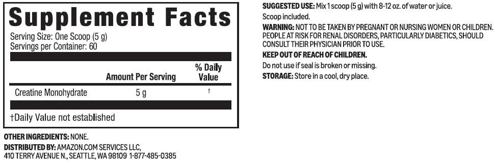 Amazon Basics Creatine Monohydrate Powder, 10.58 oz, 60 Servings