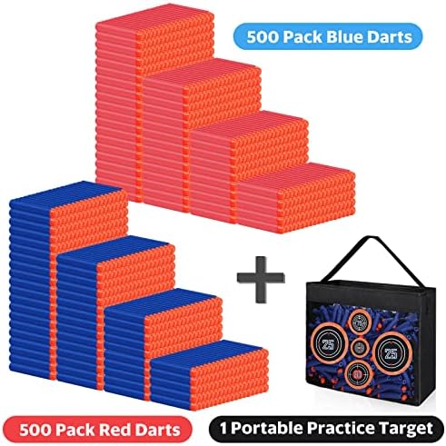 Refill Darts Bullets Fit for Nerf Guns, 1000 Pcs Foam Darts Fit for Nerf Party with Portable Shooting Practice Target Mesh Bag