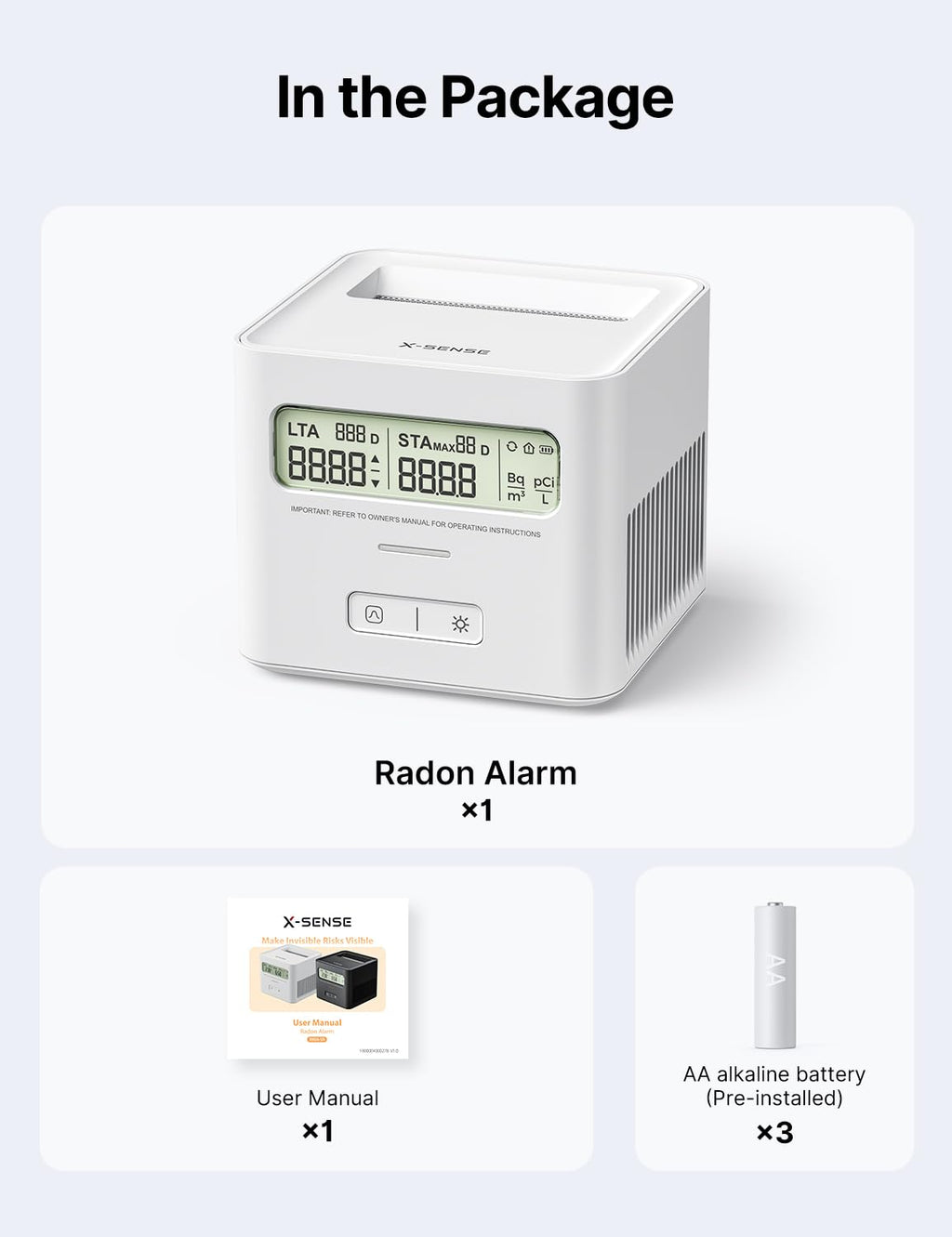 X-Sense Radon Detector for Basement, Zero Lab Fees, XR0A-SR, White