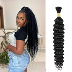 Human Hair Braiding Hair 50g 24 Inch Deep Wave Bulk No Weft Bundle 100% Brazilian Virgin Curly Human Hair Extensions for Boho Braids Wet and Wavy Human Braiding Hair