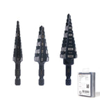 Jerax tools M2 HSS Quick Change 1/2", 3/4" & 7/8" Step Drill Bit Set Double Fluted Drill Bits for Hole Drilling in Stainless Steel, Copper, Aluminum, Wood, Plastic