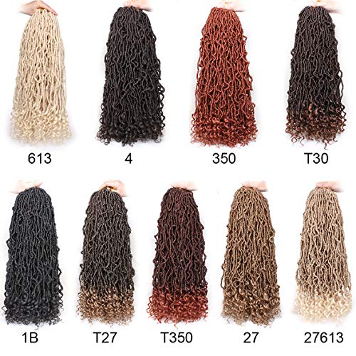 Leeven 24 Inch Pre-looped Goddess Locs Crochet Hair 7 Packs Brown Curly Wavy New Faux Locs Twist Braiding Hair Long Synthetic Soft Locs Crochet Braids Hair With Curls At The Ends 12 Strands/Pack (27#)