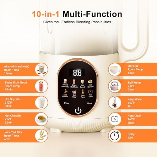 50oz Nut Milk Maker, 10 in 1 Automatic Nut Milk Maker with 20 Blades,Almond Milk Machine,Plant Based Milks Homemade Oat,Chowder,Juice,Soy Milk Machine with Delay Start,Boil Water,Keep Warm&Auto Clean