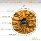 100% Pure Silk Bonnet for Sleeping Women - Reversible Mulberry Silk Hair Wrap - Satin Sleep Bonnet for Black Women - Silk Bonnet Satin Head Wrap for Sleeping - Made in USA (Amber Yellow and Black)