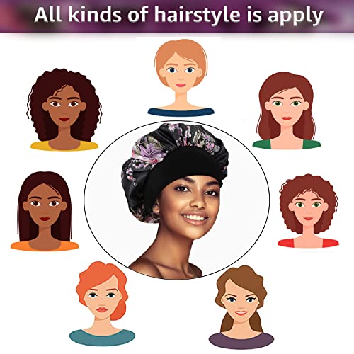 5 Pack Satin Bonnet Silk Bonnet for Sleeping Women, Hair Sleep Bonnets for Women, Wide Soft Band Large Sleep Cap for Curly Hair Braids