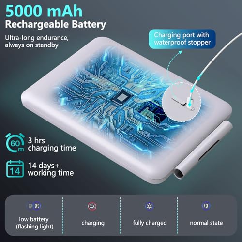 Heated Shower Mirror Fogless for Shaving, 3 Colors Stepless Dimmable Lights Fogless Mirror for Shower, Rechargeable Anti Fog Shaving Mirror with Razor Holder for Men, Light Memory Function, White