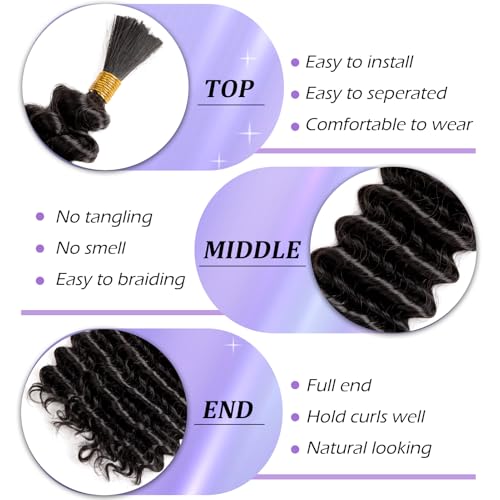200g Curly Braiding Hair for Boho Braids 18 Inch Deep Wave Bulk No Weft Wet and Wavy Crochet Hair for Women Knotless Braiding Hair Extensions 4 Packs Natural Black