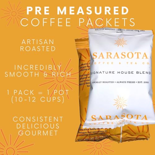 Sarasota Coffee Ground Packets | Gourmet Medium Roast Ground Coffee Packs | Breakfast Blend | Low Acid Mold Free Singles Packets | Individual Pouches for 12 Cup Coffee Maker | 2 Ounce Bags, 12 Count
