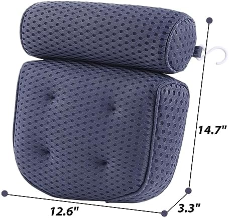 AEROiVi Bathtub Pillow Headrest Bath Pillows for Tub Neck and Back Support with Non Slip Suction Cups Spa Bath Cushion Dark Blue