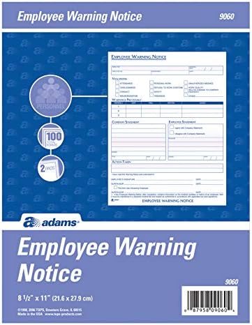 Adams Employee Warning Notice Form, 8.5 x 11 Inches, 2 Pads of 50 Forms, 100 Total forms, 1-Part Each (9060) , White