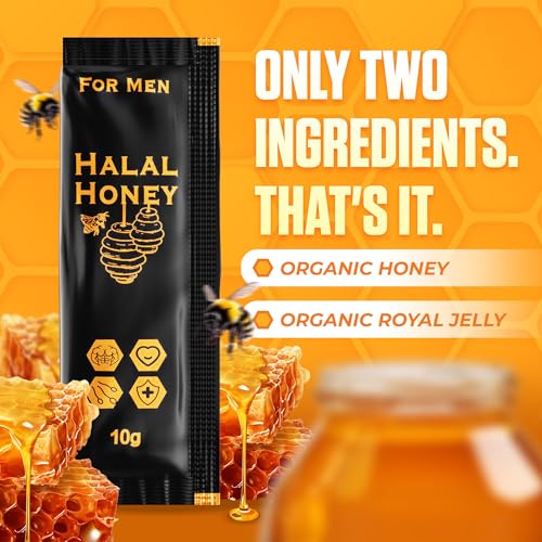 Halal Honey Extra Strength For Men Raw Organic Honey with Premium Natural Royal Jelly Bee Pollen & 100% Pure (Large Pack of 24 Honey Packets)