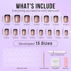 BTArtbox Press on Nails Short Square - Black Chrome French Tip Press On Nails, Glazed Glue On Nails for Women Gifts, Natural Stick On Nails in 15 Sizes - 30 Fake Nails Kit, Braveheart
