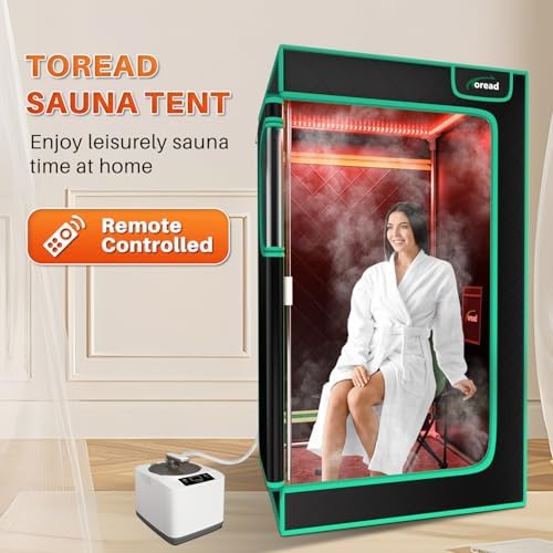 TOREAD Portable Infrared Steam Sauna with 660nm Red Light Therapy Saunas for Home,Personal Sauna Tent with 3L 1200W Steamer, Adjustable Temperature, Timer Setting, Remote Control, Folding Sauna Chair