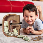 Summidate Large Wooden Piggy Bank for Kids Adults, Alphabets Letter A-Z Piggy Bank for Boys Girls, Coins Bills Change Bank Box Personalized Initial Name Kids Money Bank for Birthday Present and Decor