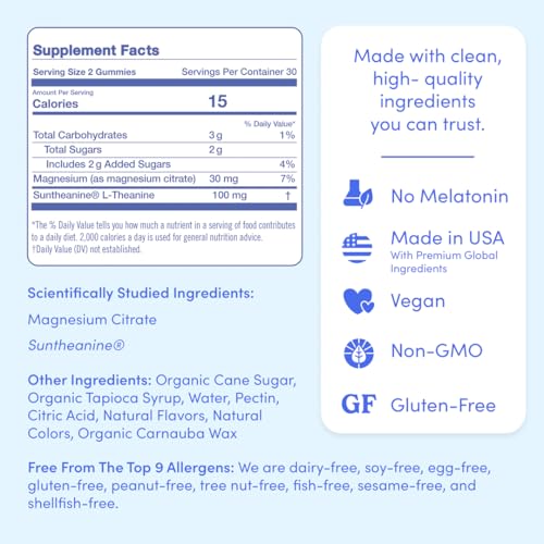 FIRST DAY Magnesium for Kids Gummies – Calm Kids Magnesium Citrate Gummies to Support Sleep & Relaxation – Bedtime Supplement with Suntheanine® L-Theanine, NO Melatonin - Strawberry - 30-Day Supply