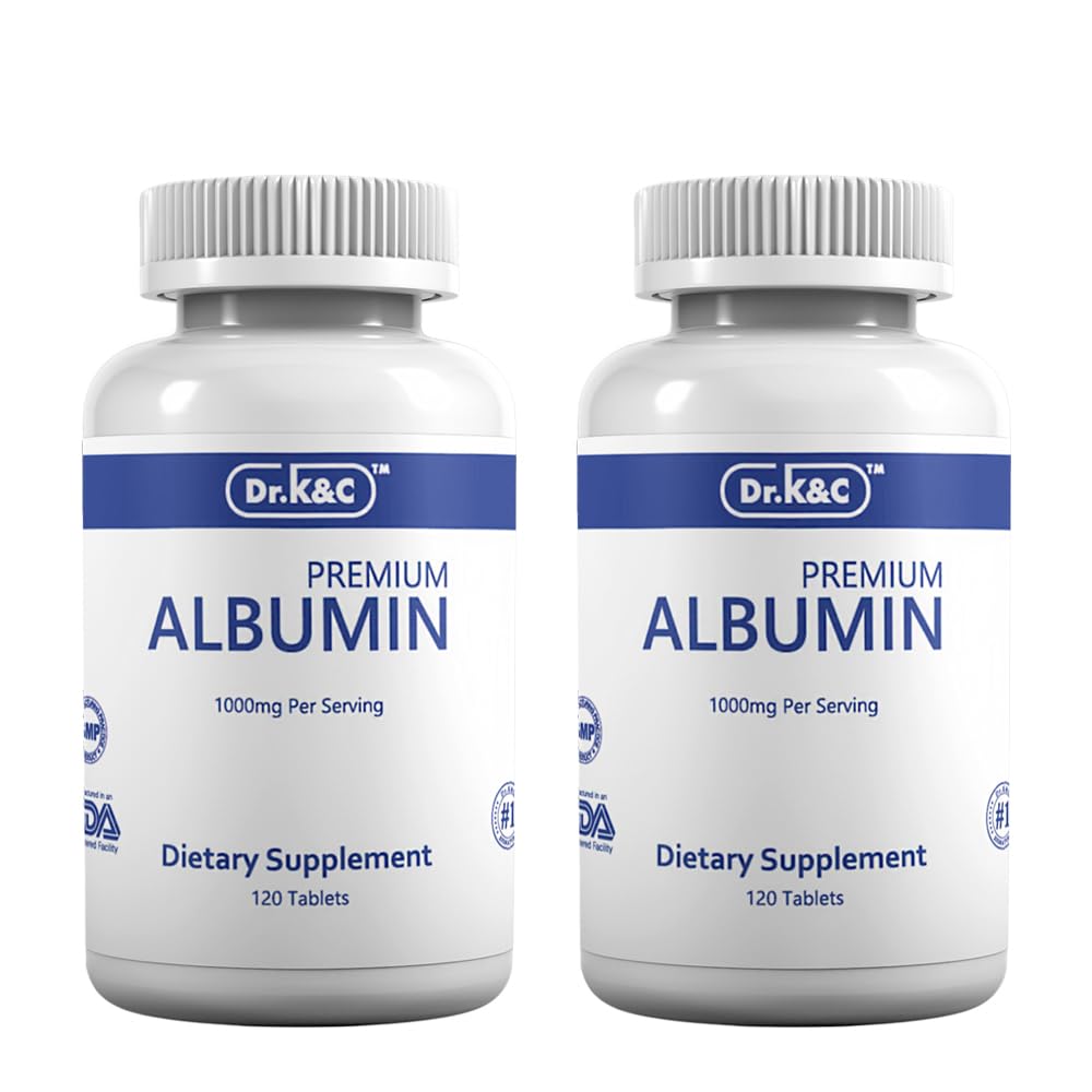 Dr.K&C Premium Albumin Protein Supplement 1000mg, 2 Bottles (120 Tablets Each), Daily Energy & Wellness Support