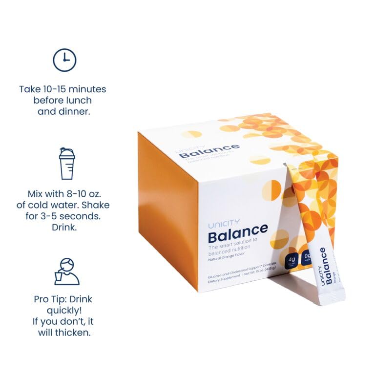 Unicity Balance Natural Orange—Stay Full Longer by slowing Carbohydrate Absorption (30 Packets). Helps Support a Healthy Digestive System and Keeps Your Body Well maintained (30-Day Supply)