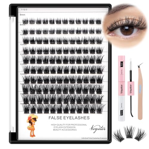 Mixed Size Kit with Applicator and Lash Bond & Seal 8-14mm/10-16mm/14-20mm Mix D Curl/DD Curl Makeup Cluster Grafting Eyelashes Individual Extension (8-14mm Mixed Lashes Kit)
