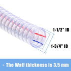 QuQuyi 1-1/2 Inch ID x 1-3/4 Inch OD Heavy-Duty Steel Wire Suction PVC Flexible Tubing High Pressure UV Chemical Resistant Thick Vinyl Hose Tube, 3.3 FT