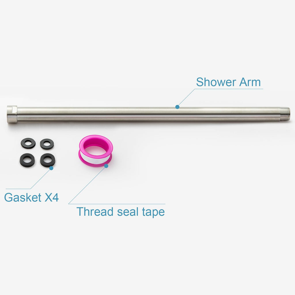 OFFO Shower Head Extension Arm, Brushed Nickel 16 in Shower Arm Extension Shower Head Extender Made of 305 Stainless Steel Shower Pipe Extension
