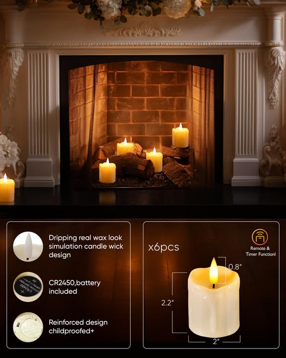 Homemory 2"x 2" Ivory 6 Hour Timer Flameless Votive Candles, 6 Pack
