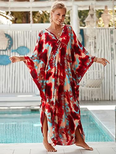 kaftan dresses for women Ethnic Print Kaftan Beach Dress Plus Size Swimsuit Cover Up