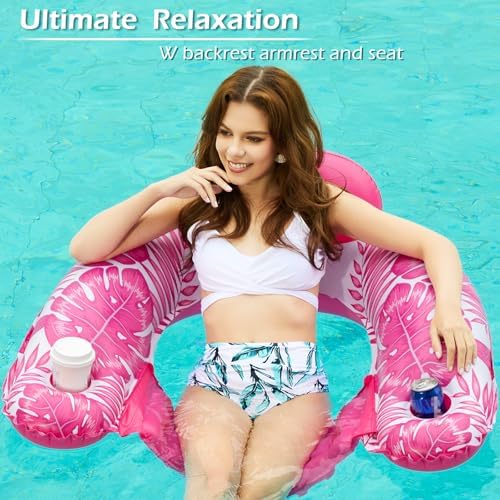 Jasonwell Inflatable Pool Float Chair - Pool Floaties Floating Pool Chair Lounge Floats for Swimming Pool Water Chair Pool Lounger with Cup Holder Pool Toy Party Floaty Adults