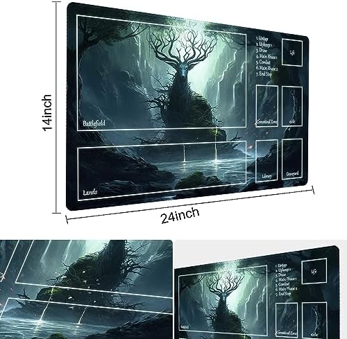 MTG Playmat Size 24x14in Free Storage Bags Non-Slip Backing, Ideal for Card Game Enthusiasts TCG Playmat (The Power of The Forest-Deck)
