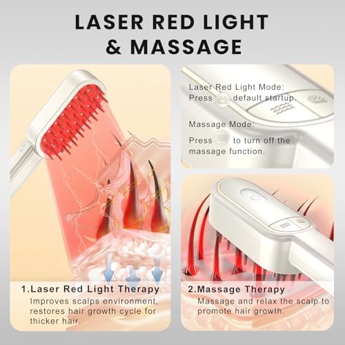 Red Light Therapy for Hair Growth, 3 in 1 Laser Hair Growth Comb with 59 Lamp Beads, Red Light Brush with Massage Timer, Promotes Regrowth & Prevents Loss