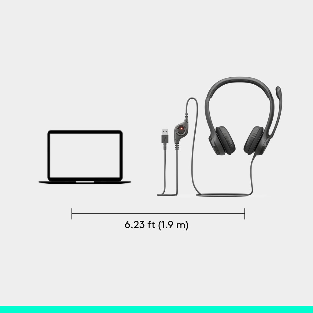 Logitech H390 Wired Headset PC/Laptop Stereo Headphones, USB-A, Black