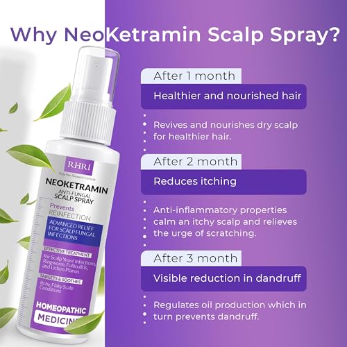 Neoketramin Antifungal & Anti-Dandruff Scalp Spray for Dry and Itchy Scalp | Soothes Psoriasis, Ringworm, & Folliculitis | Builds with Tea Tree Oil, Paraben Free, Sulphate Free for Scalp Treatment