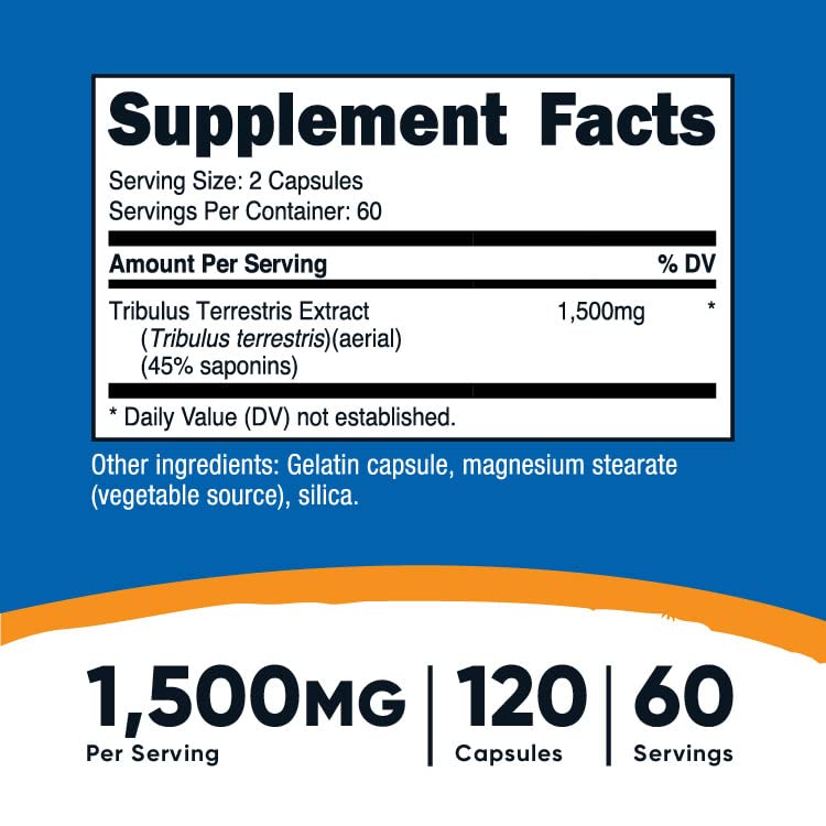 Nutricost Tribulus Terrestris Extract 750mg, 120 Capsules (3 Bottles)