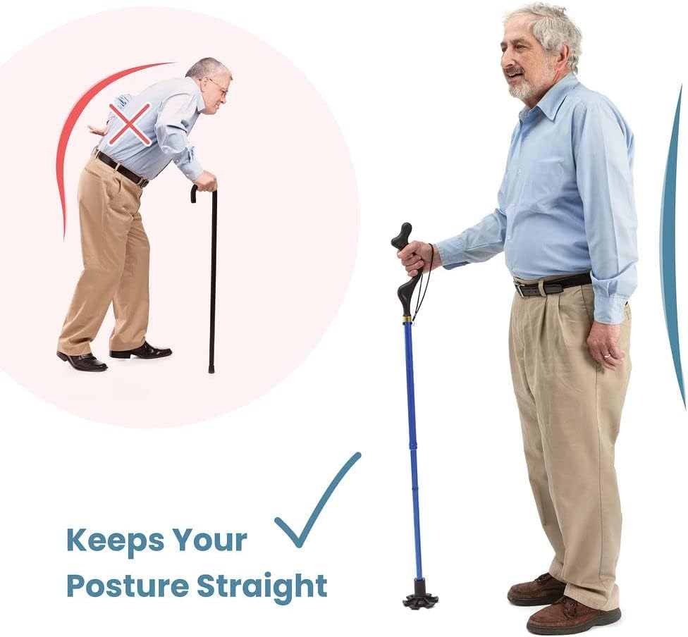 Medical king Walking Cane for Men and Walking Canes for Women Special Balancing - 10 Adjustable Heights - Self Standing Folding Cane, Portable Collapsible Cane, Comfortable (Blue)